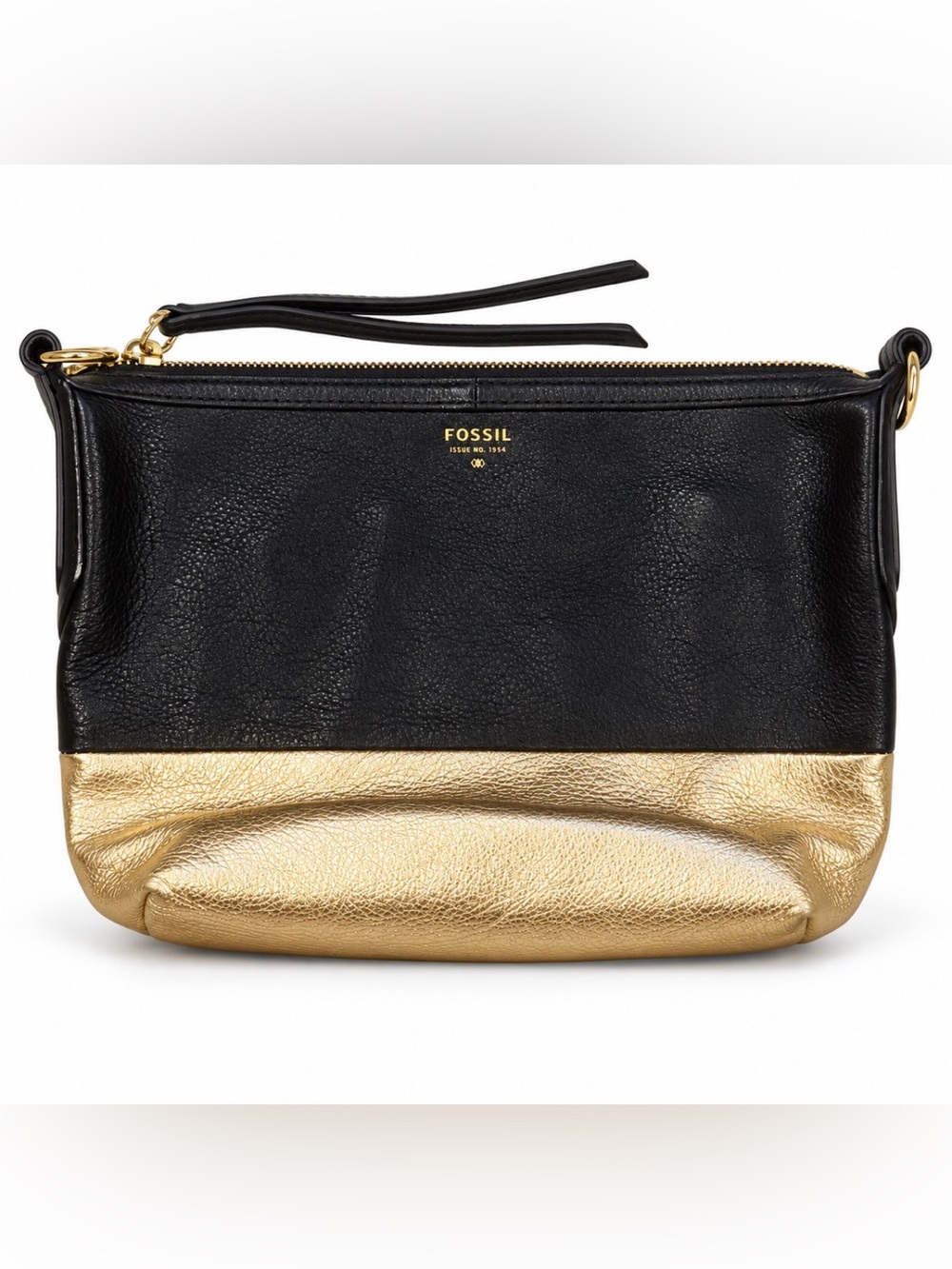 Fossil Stanley ZB5496 Black Gold Leather Crossbody/Clutch Bag No Strap